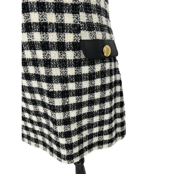 Rowen Rose Houndstooth Tweed Faux Leather Trimmed Mini Dress in Black - Picture 7 of 13